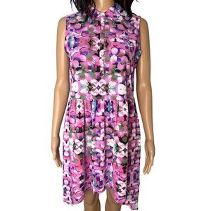 Nanette Lepore Lamour Collared Sleeveless A Line Dress Pink Multi Size M